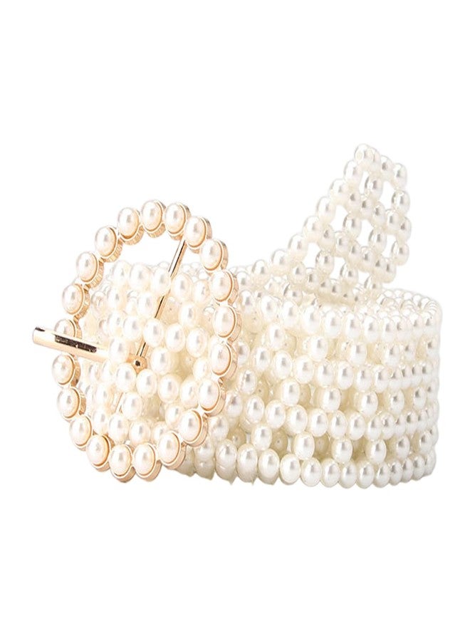 YIRUIDD Pearl Belts for Women,Bridal Pearl Belt,White Beaded Crystal Rhinestone Waistband for Wedding Formal Dress (Round) - Image 1